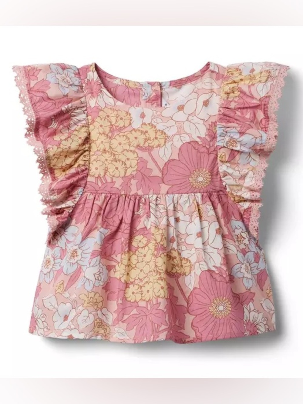 Janie and Jack Girl’s Floral Lace Trim Top Cocoa Pink Floral Blouse Cotton Sz 8